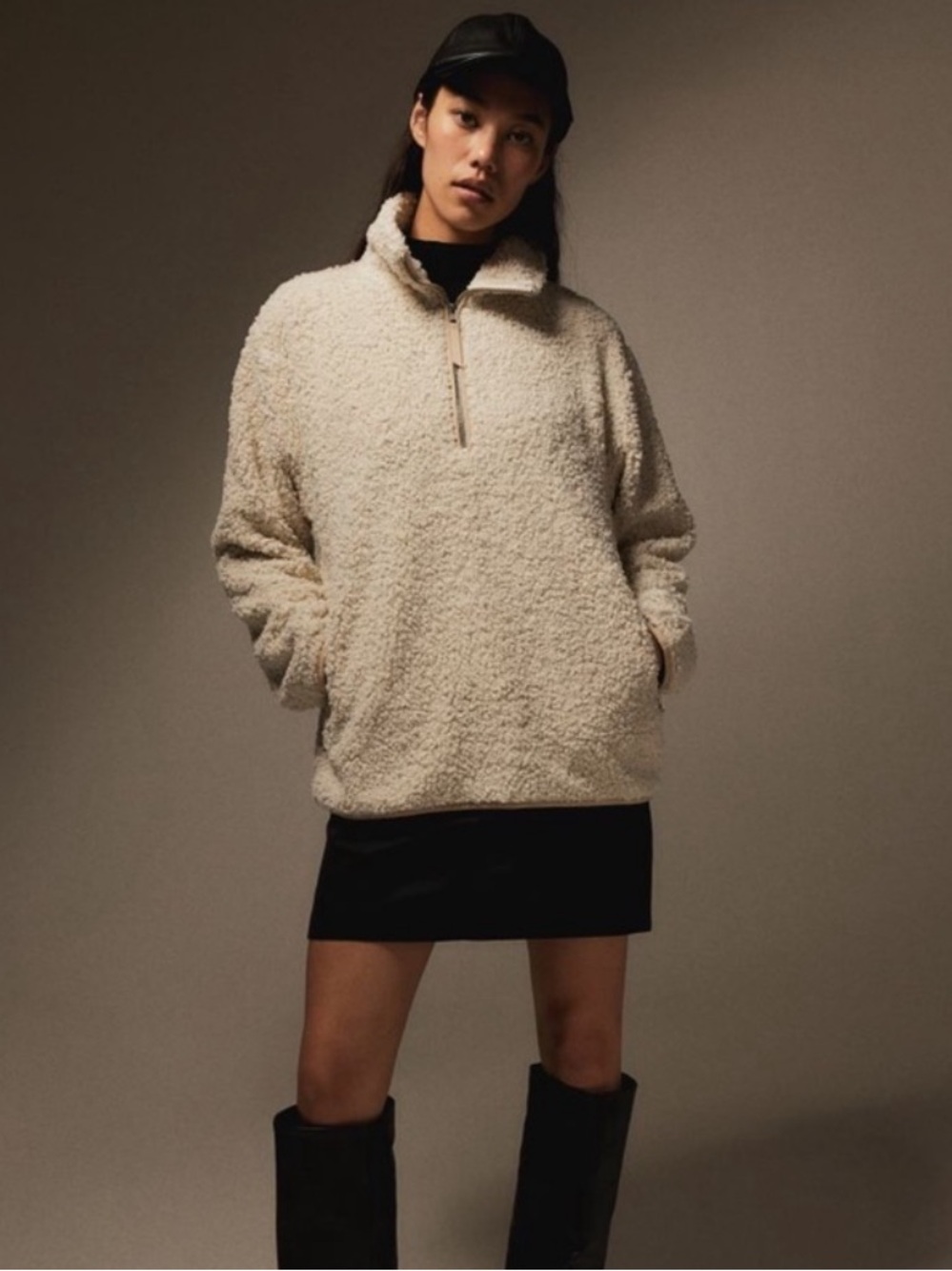 H&M Cream Shearling Super Cozy Cabin Fever Half-Zip Teddy Sweatshirt Medium EUC